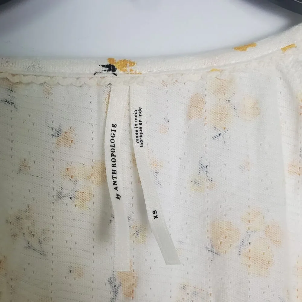 Anthropologie Ditsy Floral Puff Sleeve Cotton Crop Top Size XS
